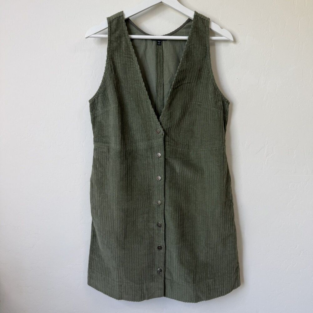 Lunik Size Medium 100% Cotton Green Corduroy Vest Dress 90’s Boho Fall Layering